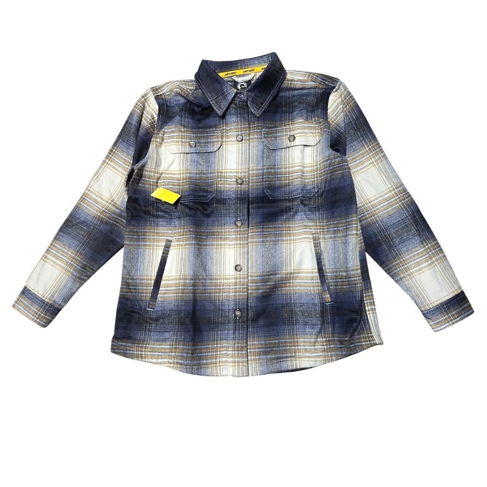 Ski-Doo Women's Lifestyle Plaid Overshirt Ivory Size XL Button Up 4548051297 NWT